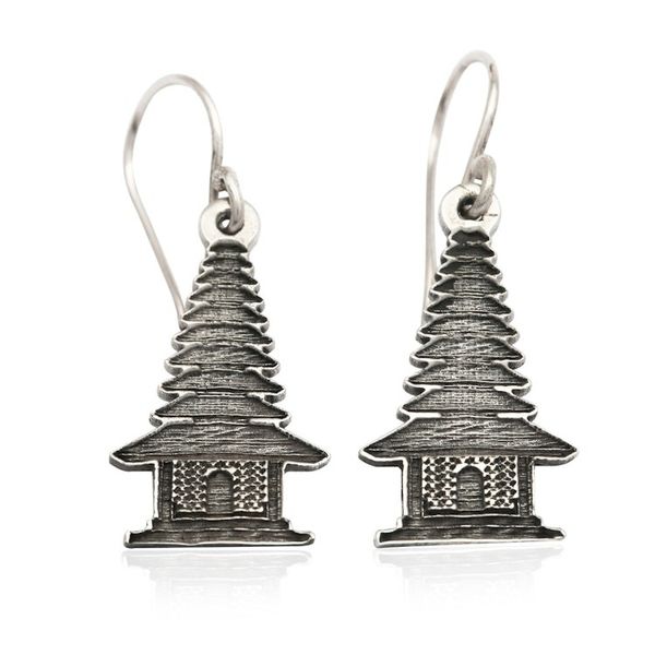 Alternate image for Silver Dangle Earrings Inspired by Balinese Pelinggih Altars Pelinggih