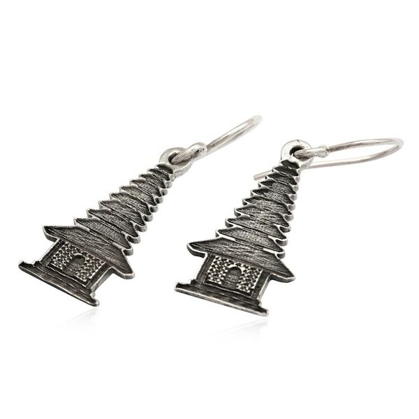 Alternate image for Silver Dangle Earrings Inspired by Balinese Pelinggih Altars Pelinggih