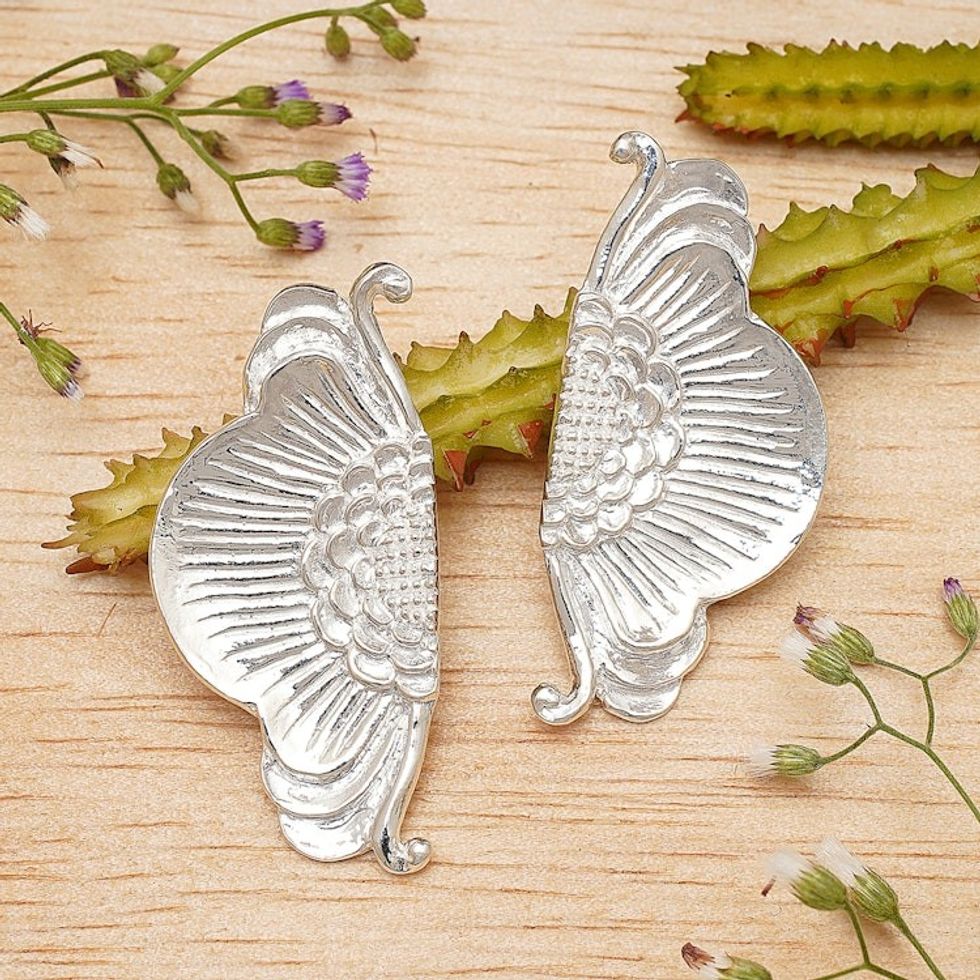 Spring-Themed Polished Floral Sterling Silver Drop Earrings 'Spring on Earth'
