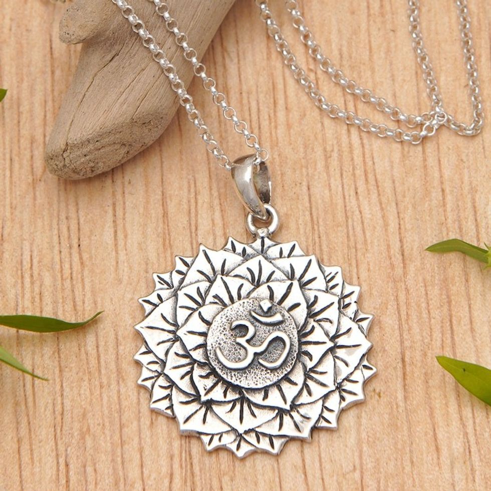 Spiritual Floral Sterling Silver Sahasrara Pendant Necklace 'Sahasrara Energy'