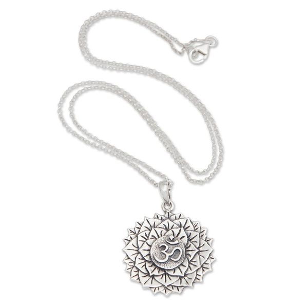 Alternate image for Spiritual Floral Sterling Silver Sahasrara Pendant Necklace Sahasrara Energy