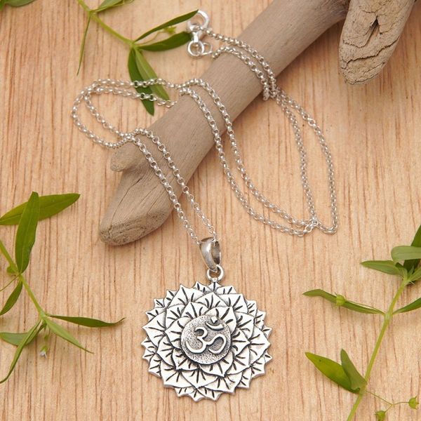 Alternate image for Spiritual Floral Sterling Silver Sahasrara Pendant Necklace Sahasrara Energy