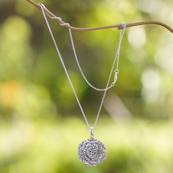 Alternate image for Spiritual Floral Sterling Silver Sahasrara Pendant Necklace Sahasrara Energy