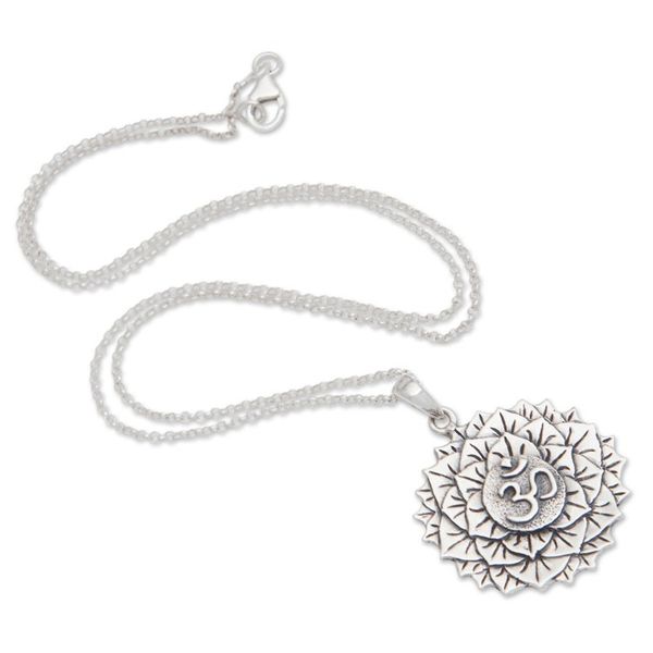 Alternate image for Spiritual Floral Sterling Silver Sahasrara Pendant Necklace Sahasrara Energy