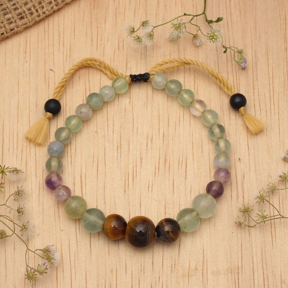Bohemian-Inspired Multi-Gemstone Beaded Bracelet from Bali 'Harmonious Fire'