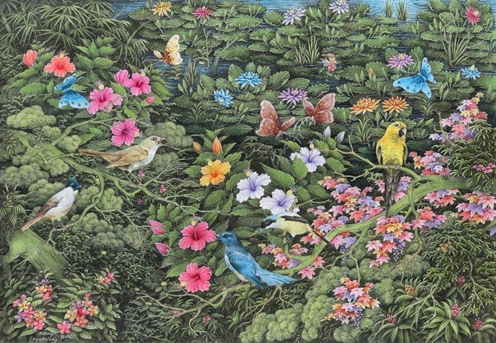 Signed Nature-Themed Impressionist Acrylic on Paper Painting 'Heaven Jungle'