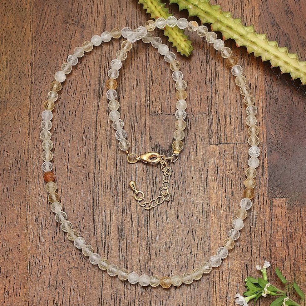 18k Gold-Accented Citrine Beaded Necklace from Bali 'Golden Victory'