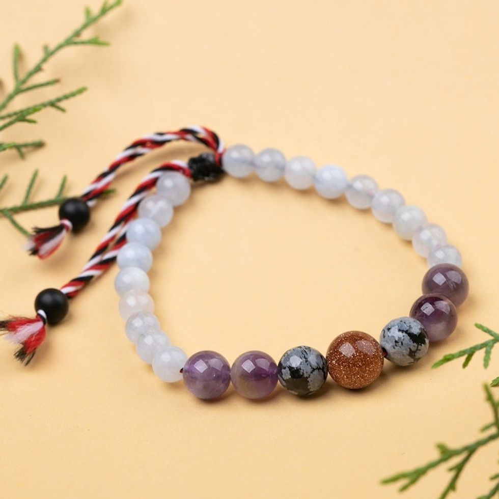 Men's Multi-Gemstone Tridatu Yoga Pendant Bracelet 'Tridatu Happiness'