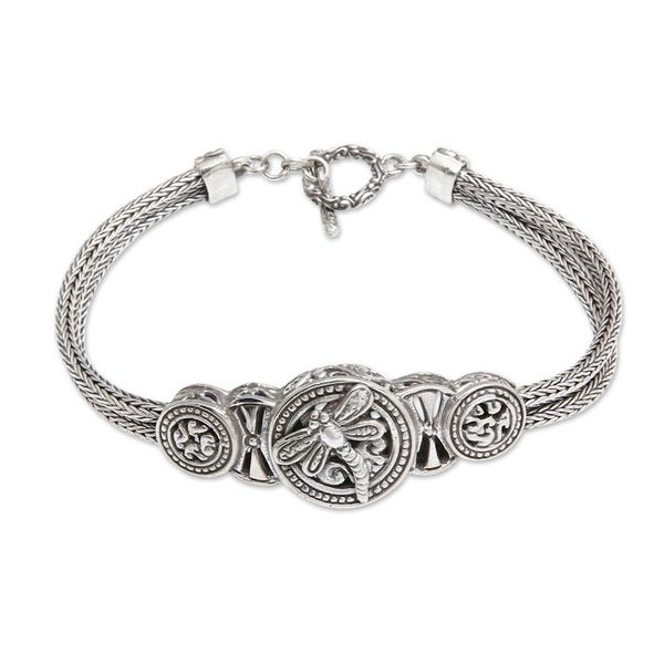 Alternate image for Classic Dragonfly-Themed Sterling Silver Pendant Bracelet Dragonfly Medal