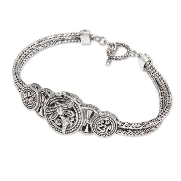 Alternate image for Classic Dragonfly-Themed Sterling Silver Pendant Bracelet Dragonfly Medal