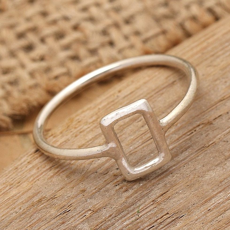 High-Polished Modern Geometric Sterling Silver Band Ring 'Future Shadow'