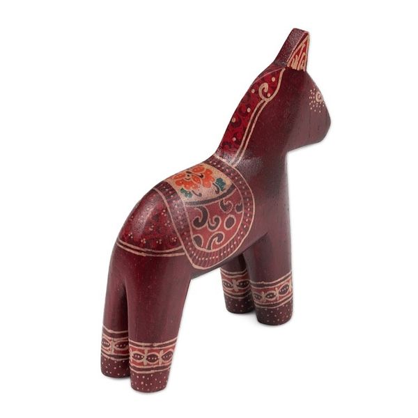 Alternate image for Folk Art-Themed Batik Crimson-Red Pule Wood Horse Sculpture Crimson Dala Horse