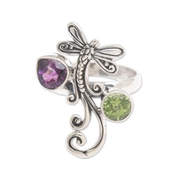 Alternate image for Dragonfly-Themed 1-Carat Peridot and Amethyst Cocktail Ring Fantastic Dragonfly