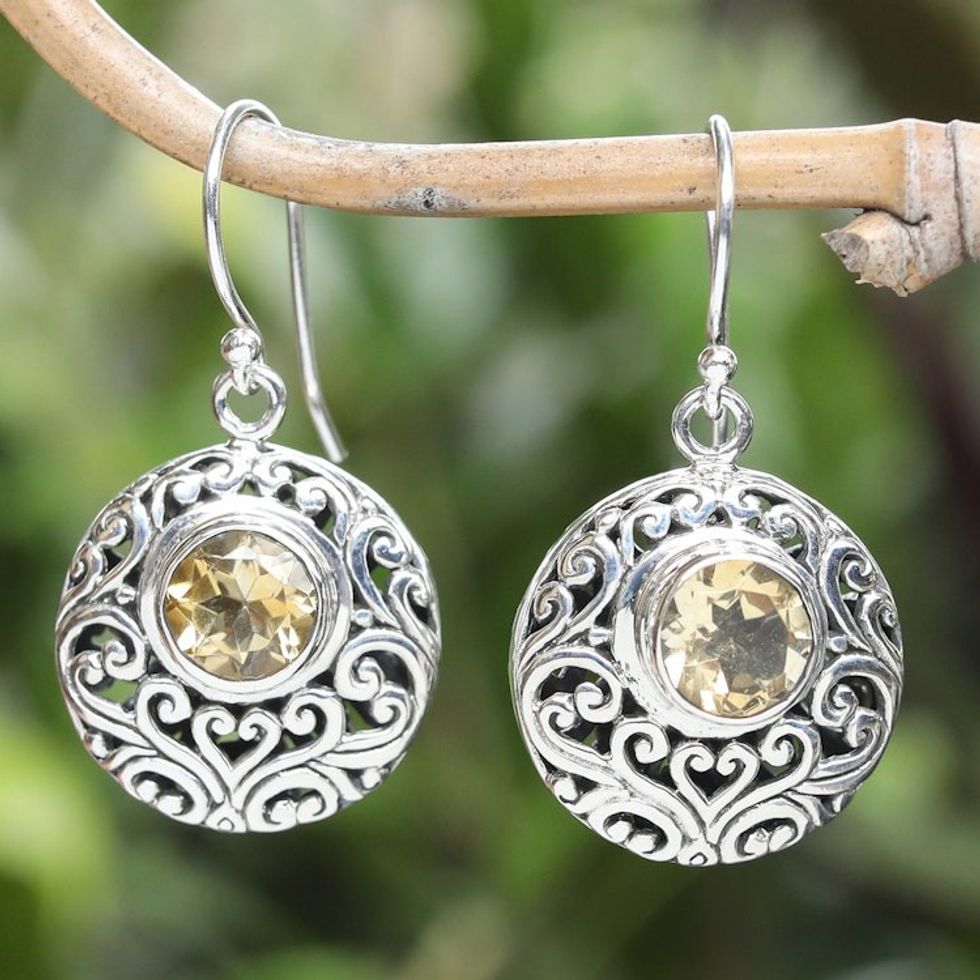 Sterling Silver Dangle Earrings with Citrine Vine Accents 'Afternoon Blooms'