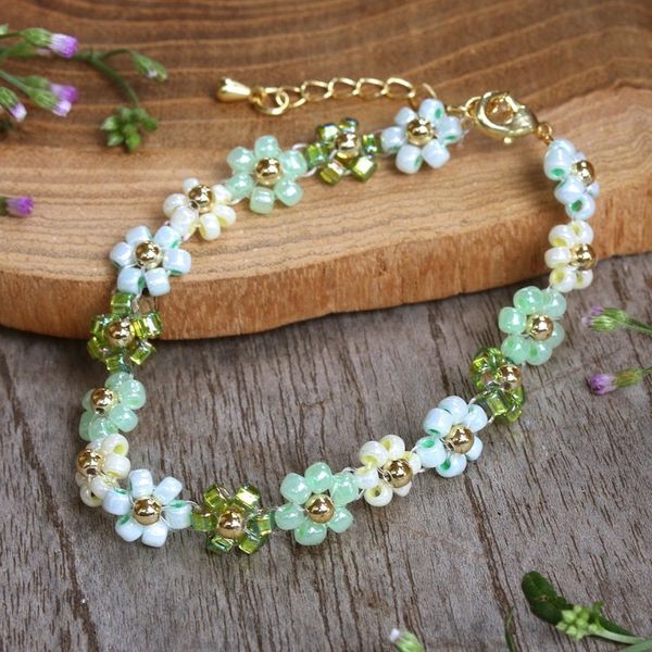 Alternate image for 18k Gold-Accented Crystal Beaded Bracelet in Green and Aqua Lagoon Petals