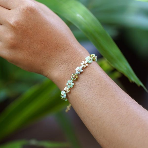 Alternate image for 18k Gold-Accented Crystal Beaded Bracelet in Green and Aqua Lagoon Petals