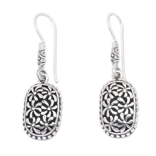 Alternate image for Oxidized Polished Sterling Silver Floral Dangle Earrings Fantasy Blooms