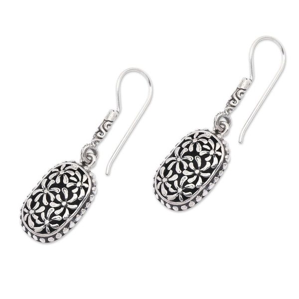 Alternate image for Oxidized Polished Sterling Silver Floral Dangle Earrings Fantasy Blooms