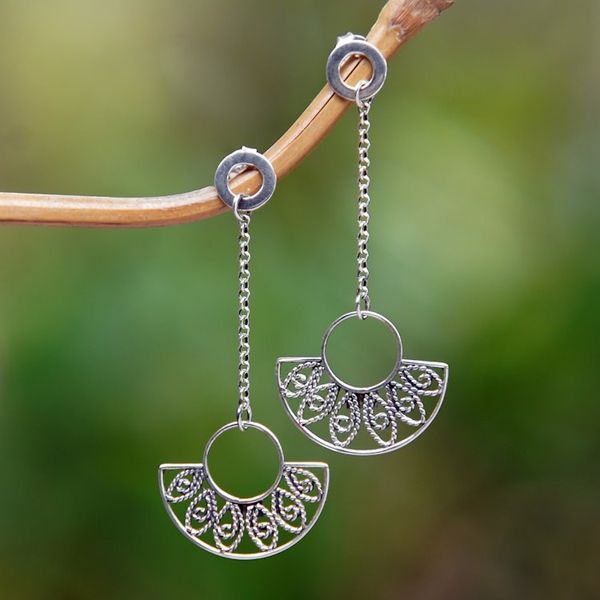 Alternate image for Fan-Inspired Openwork Sterling Silver Dangle Earrings Gorgeous Glam