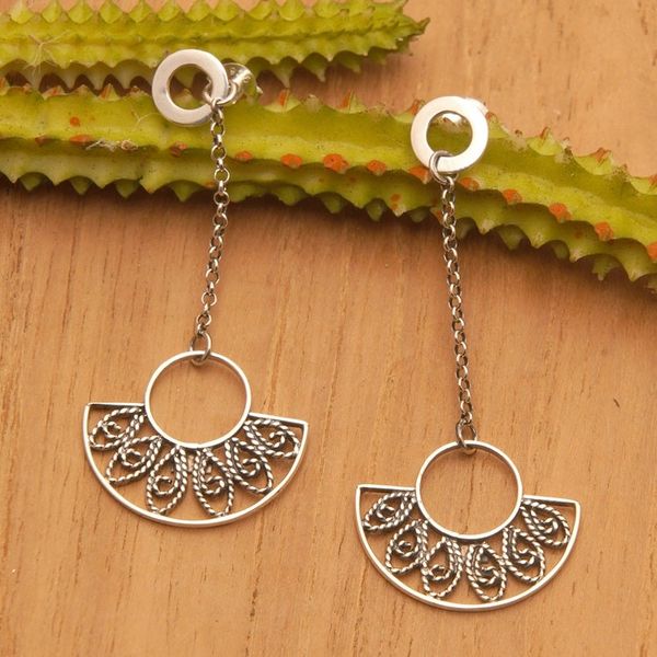 Alternate image for Fan-Inspired Openwork Sterling Silver Dangle Earrings Gorgeous Glam