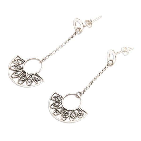 Alternate image for Fan-Inspired Openwork Sterling Silver Dangle Earrings Gorgeous Glam