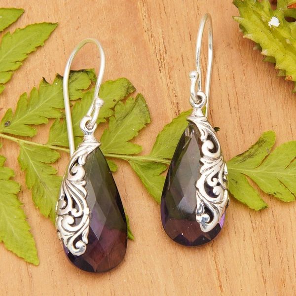 Alternate image for Polished Traditional Six-Carat Amethyst Dangle Earrings Wise Lands