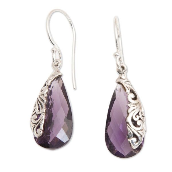 Alternate image for Polished Traditional Six-Carat Amethyst Dangle Earrings Wise Lands