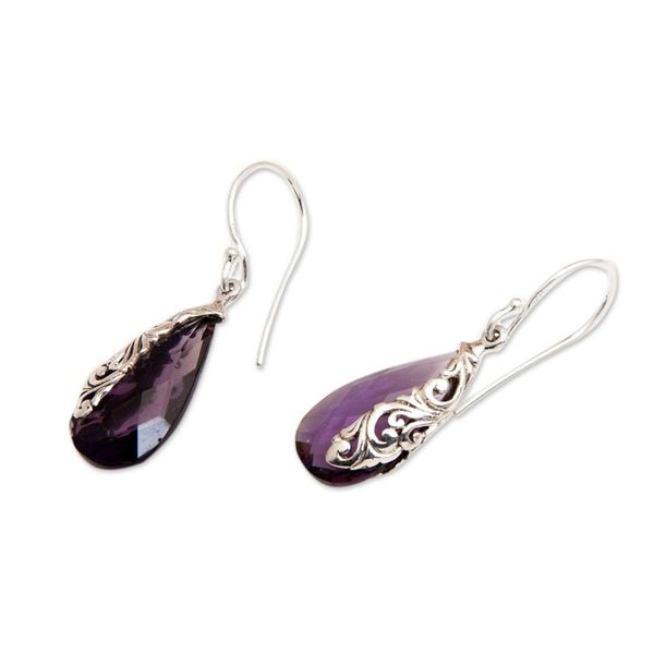 Alternate image for Polished Traditional Six-Carat Amethyst Dangle Earrings Wise Lands