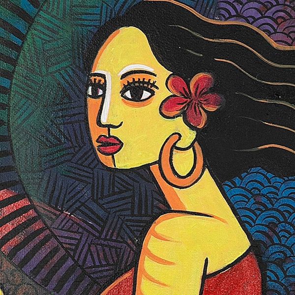 Alternate image for Expressionist Acrylic Painting of Woman and Mirror Reflection My Self