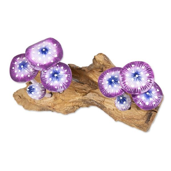 Alternate image for Handcrafted Nature-Themed Purple Mushroom Wood Sculpture Purple Tropic