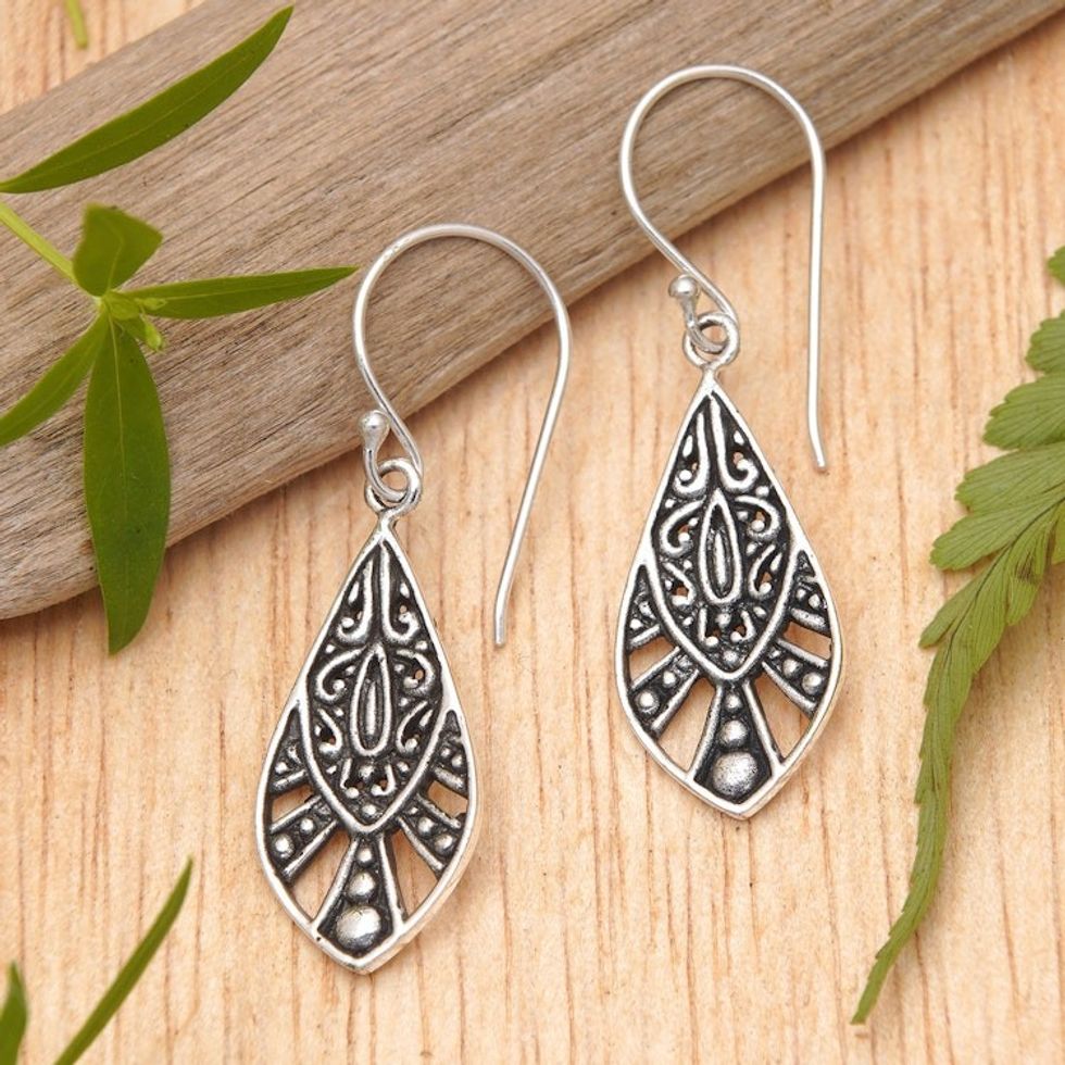 Classic Balinese Sterling Silver Dangle Earrings 'Royal Blooms'