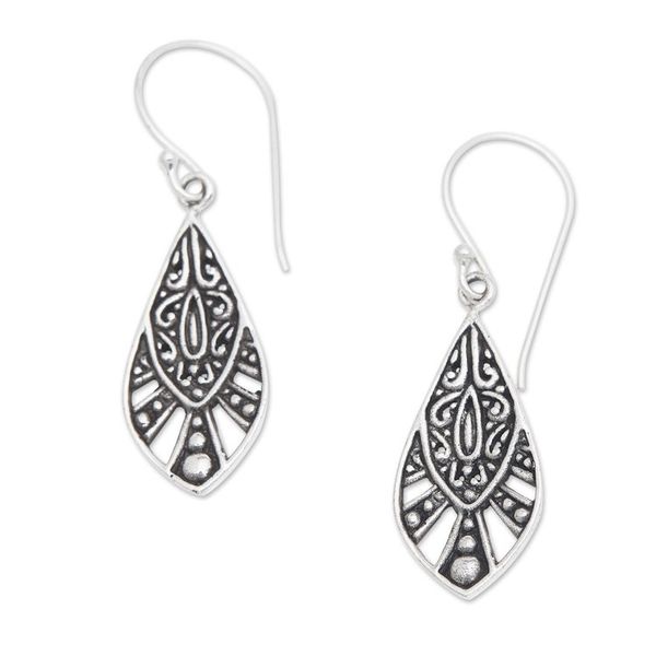 Alternate image for Classic Balinese Sterling Silver Dangle Earrings Royal Blooms