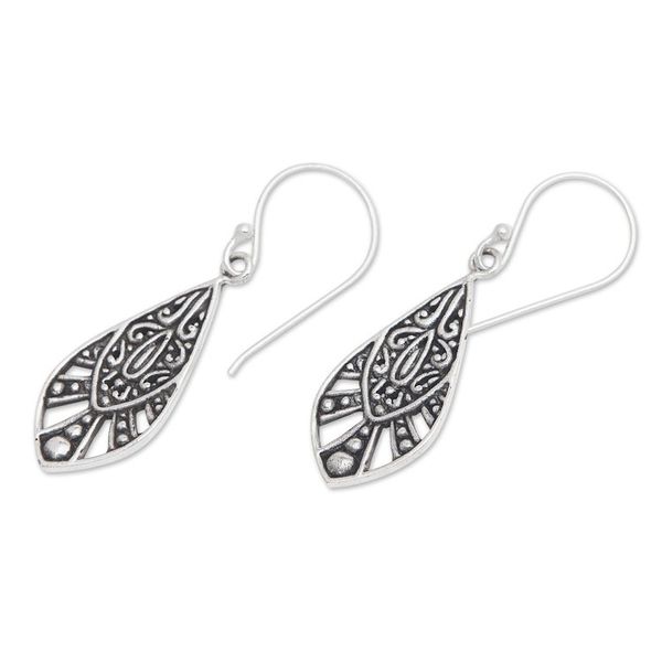 Alternate image for Classic Balinese Sterling Silver Dangle Earrings Royal Blooms