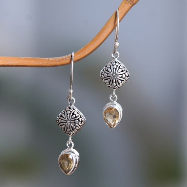 Alternate image for Sterling Silver Dangle Earrings with Pear Citrine Gemstones Heavenly Yellow