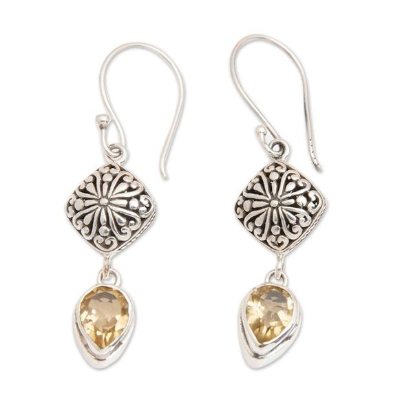 Alternate image for Sterling Silver Dangle Earrings with Pear Citrine Gemstones Heavenly Yellow