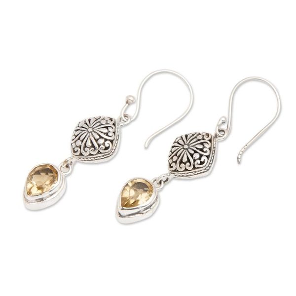 Alternate image for Sterling Silver Dangle Earrings with Pear Citrine Gemstones Heavenly Yellow