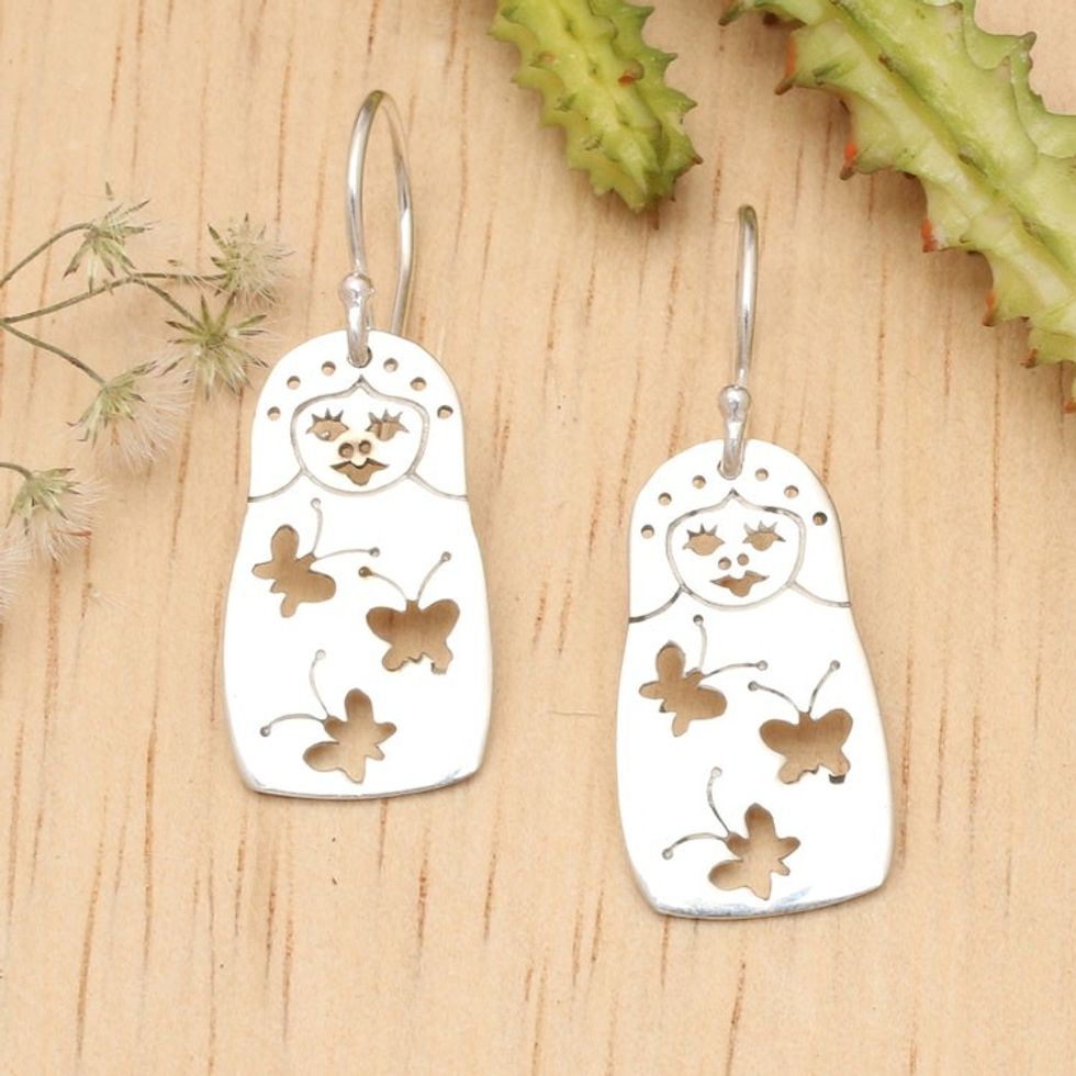 Butterfly-Themed Whimsical Sterling Silver Dangle Earrings 'Butterfly Girl'