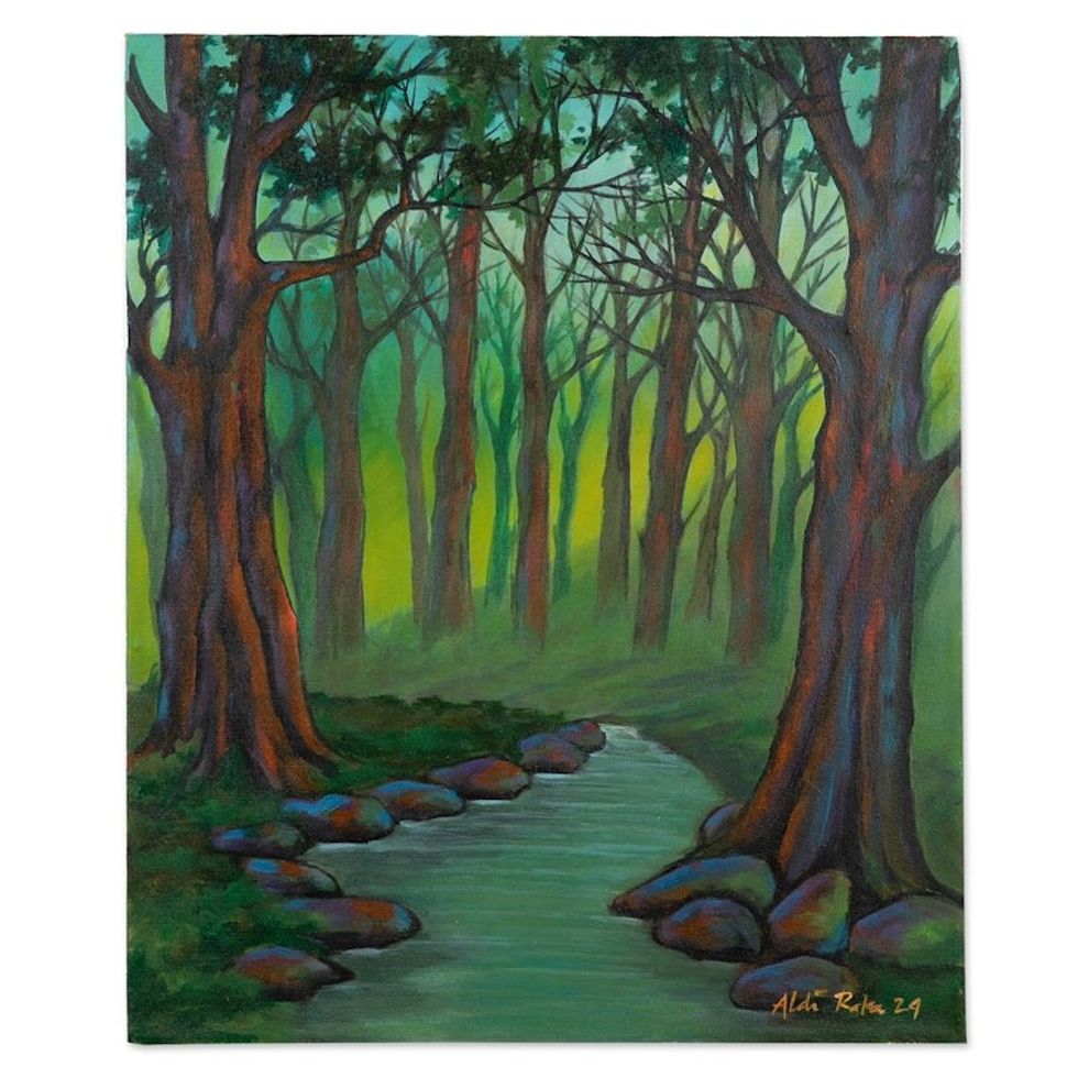 Inspirational Teak Forest-Themed Acrylic on Canvas Painting 'Sustainable Teak Forest'