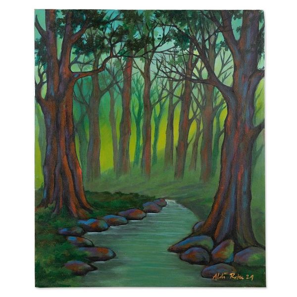 Alternate image for Inspirational Teak Forest-Themed Acrylic on Canvas Painting Sustainable Teak Forest