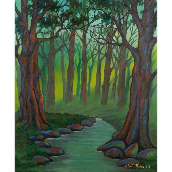 Alternate image for Inspirational Teak Forest-Themed Acrylic on Canvas Painting Sustainable Teak Forest