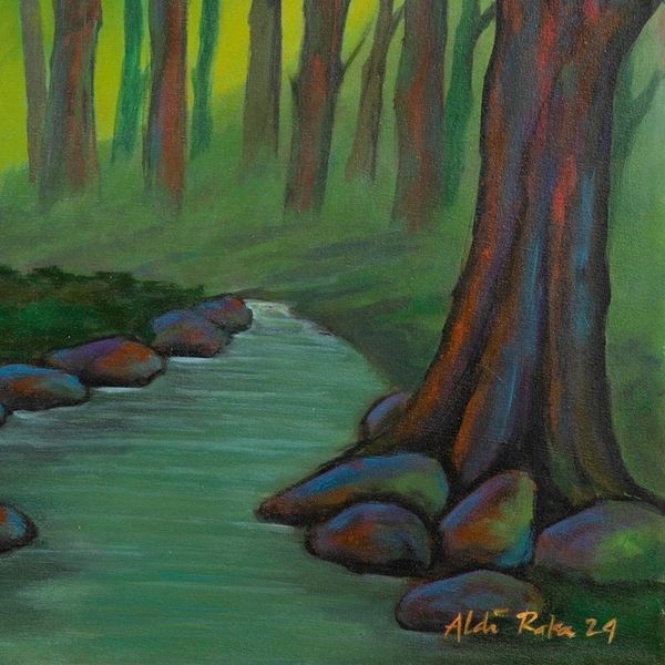 Alternate image for Inspirational Teak Forest-Themed Acrylic on Canvas Painting Sustainable Teak Forest