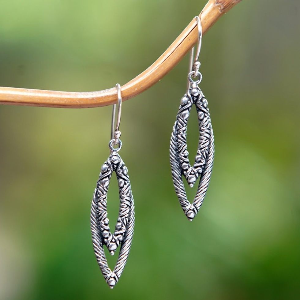 Textured Oxidized Sterling Silver Dangle Earrings from Bali 'Bali Chic'