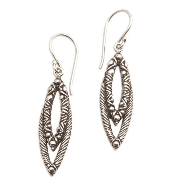 Alternate image for Textured Oxidized Sterling Silver Dangle Earrings from Bali Bali Chic