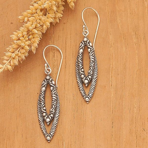 Alternate image for Textured Oxidized Sterling Silver Dangle Earrings from Bali Bali Chic