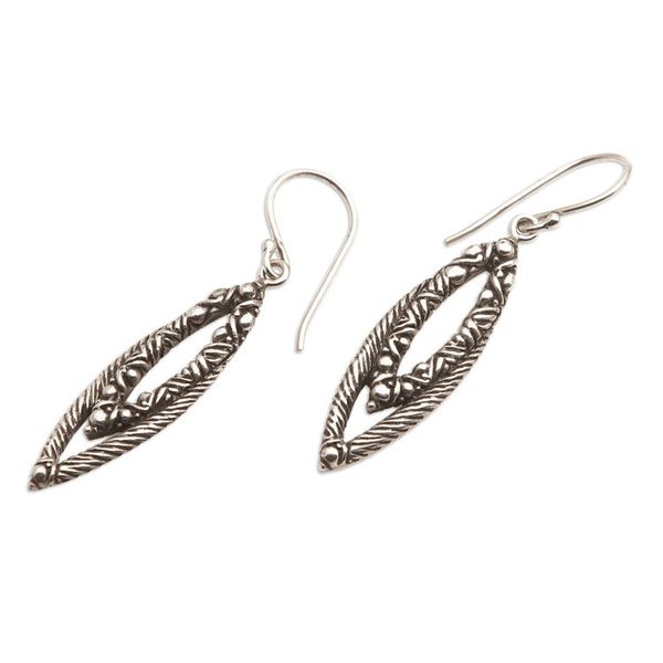 Alternate image for Textured Oxidized Sterling Silver Dangle Earrings from Bali Bali Chic