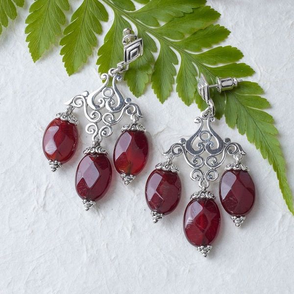 Alternate image for Checkerboard-Cut Carnelian Chandelier Earrings Made in Bali Valiant Party