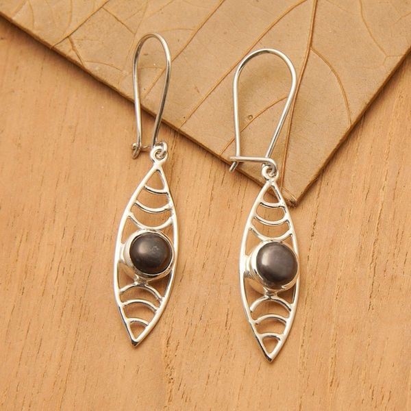 Alternate image for Sterling Silver Dangle Earrings with Black Cultured Pearls Surf Style