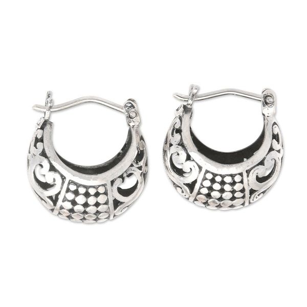 Alternate image for Traditional Balinese Sterling Silver Hoop Earrings Regal Caress