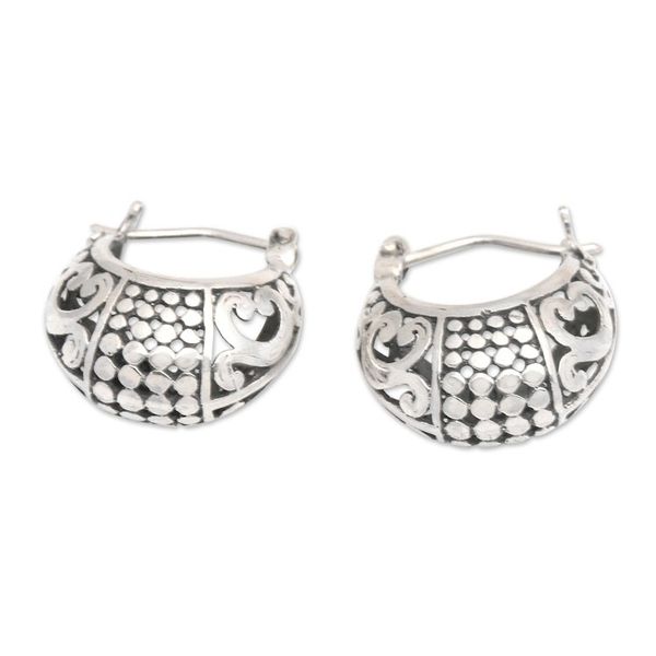 Alternate image for Traditional Balinese Sterling Silver Hoop Earrings Regal Caress