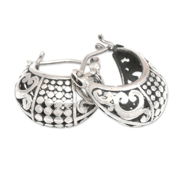Alternate image for Traditional Balinese Sterling Silver Hoop Earrings Regal Caress